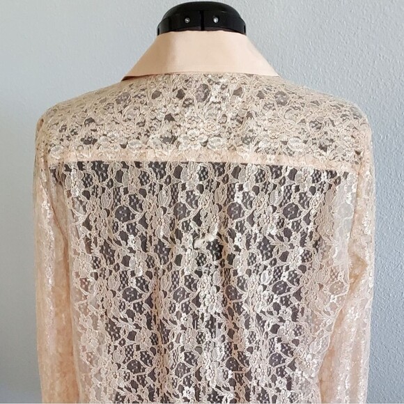 NWT Victoria's Secret Women's Button-down Shirt Medium Peach Lace Top - Picture 10 of 11